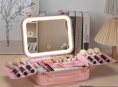 Large-Capacity Makeup Artist Cosmetics Storage Box with LED Light & Mirror ✨