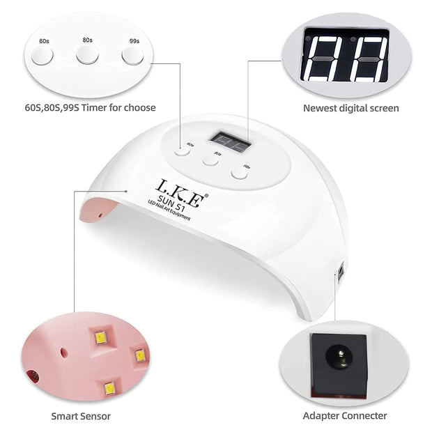 LKE UV LED Nail Lamp 72W - Nail Dryer for Gel Nails 💅✨