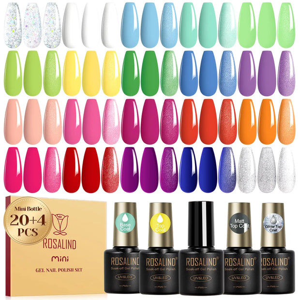 ROSALIND 24PCS Gel Nail Polish Set with Base & Top Coats 💅✨