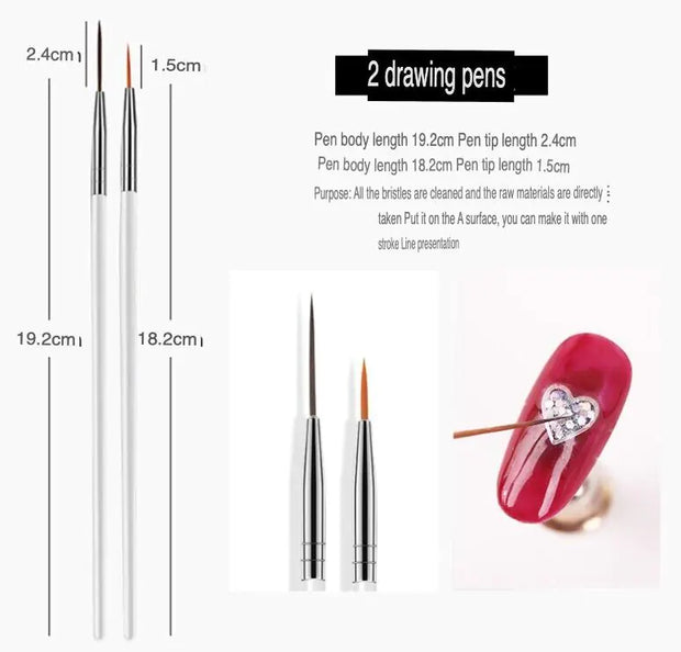 20PCS Nail Art Design Dotting Painting Drawing Polish Brush Pen Tools UV Gel 💅🎨