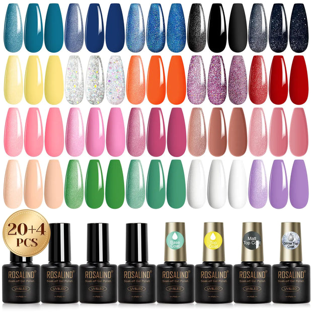 ROSALIND 24PCS Gel Nail Polish Set with Base & Top Coats 💅✨