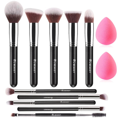 BEAKEY Professional Makeup Brush Set 10+2pcs 🖤✨