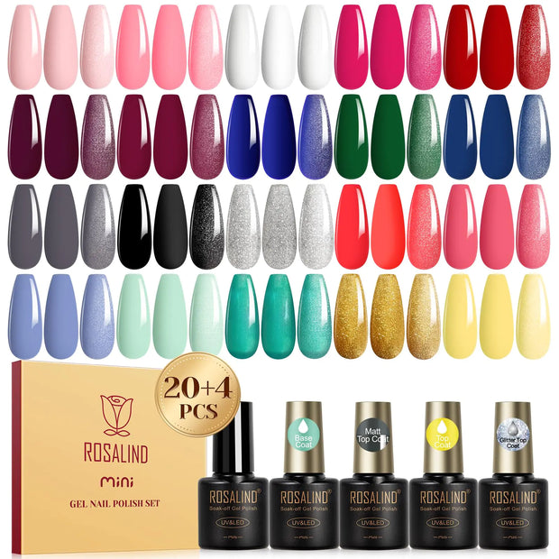 ROSALIND 24PCS Gel Nail Polish Set with Base & Top Coats 💅✨