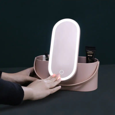 Portable Cosmetic Box with Touch LED Light Makeup Mirror ✨💄