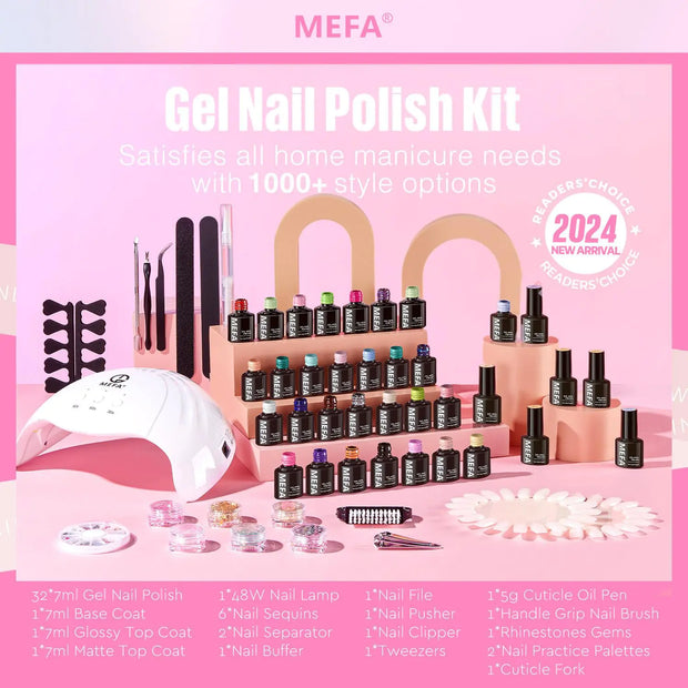 MEFA 32 Colors Gel Nail Polish Kit with UV Light 🌸💅